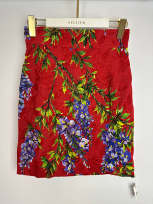 Dolce & Gabbana Red Floral Print Midi Skirt Size IT 40 (UK 8)