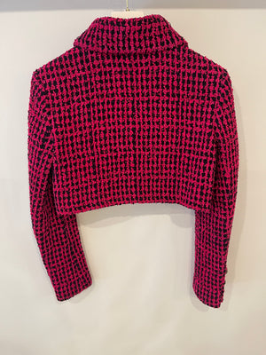 Chanel Fall 2016 Pink and Black Tweed Cropped Jacket with CC Logo Tweed Buttons Size FR 38 (UK 10)