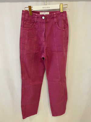 Alberta Ferretti Pink Straight Jeans with Gold Logo Button Size IT 38 (UK 6)