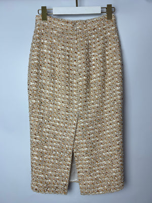Alessandra Rich Beige, Yellow and Orange Tweed Midi Skirt Size IT 40 (UK 8)