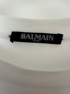 Balmain White Thick Cotton T-shirt with Embellished Logo Detail Size FR 36 (UK 8)