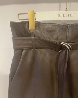 Yves Salomon Chocolate Brown Leather Shorts with Belt Detail Size FR 34 (UK 6)