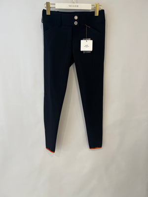 Hermès Black Riding Trousers with Orange Detail and Silver Logo Buttons Size FR 34 (UK 6) RRP £900