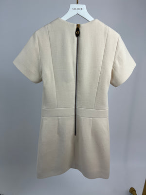 *CURRENT SEASON* Louis Vuitton Cream Scallop Detail A-Line Dress with Black Leather Detail Size FR 34 (UK 6) RRP £3150