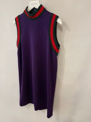 Gucci Purple Mini Sleeveless Dress with Green and Red Wool Trim Detail Size XS ( UK 6)
