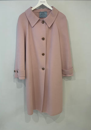 Prada Pink Wool Coat with Brown Button Details Size IT 44 (UK 12)