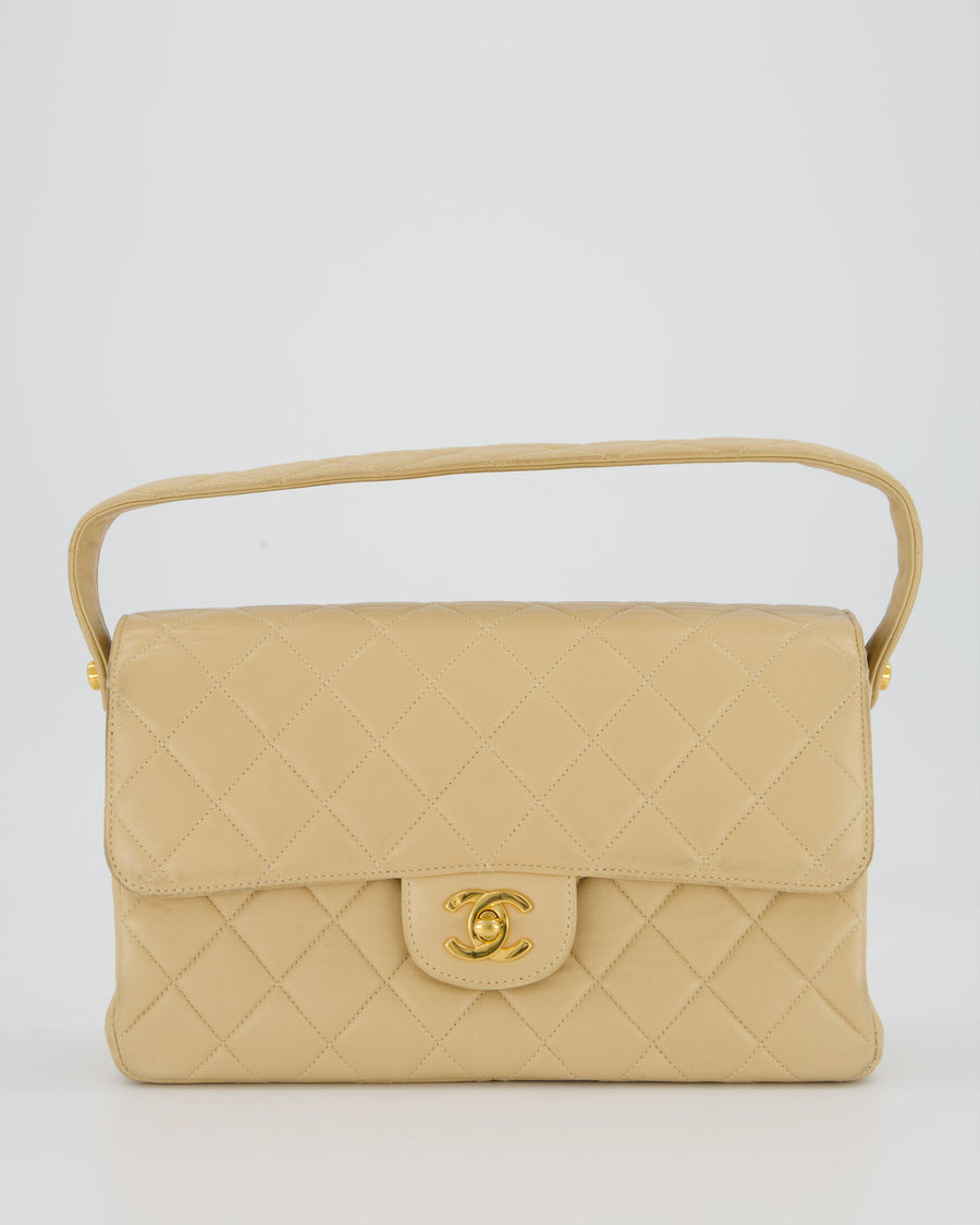 *RARE* Chanel Vintage Medium Double-Sided Flap Bag in Beige Lambskin Leather with 24k Gold Hardware