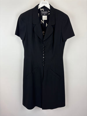 Chanel Vintage Runway 97S Black, White CC Logo Slip Dress and Jacket Set with CC Chanel Button Size FR 42 (UK 14)