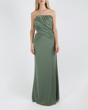 Christopher Esber Green Strapless Maxi Dress with Side Cut-Out and Ruched Detail Size AU 8 (UK 8)