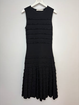 Christian Dior Black Sleeveless Knitted Midi Dress with Frill Detail FR 34 (UK 6)