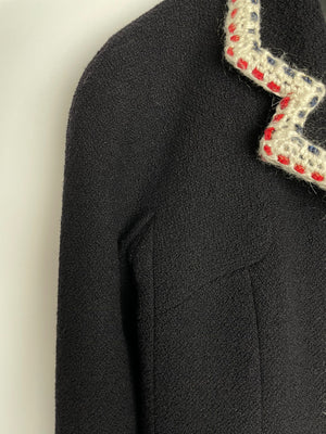 Chanel Navy Wool Long Sleeve Jacket with White and Red Trim, Double Pocket Detail and Ruthenium Logo Buttons Size FR 36 (UK 8)