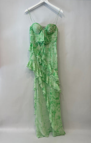 Alessandra Rich Light Green Silk Asymmetric Embellished Gown Dress Size IT 40 (UK 8) RRP £2,200