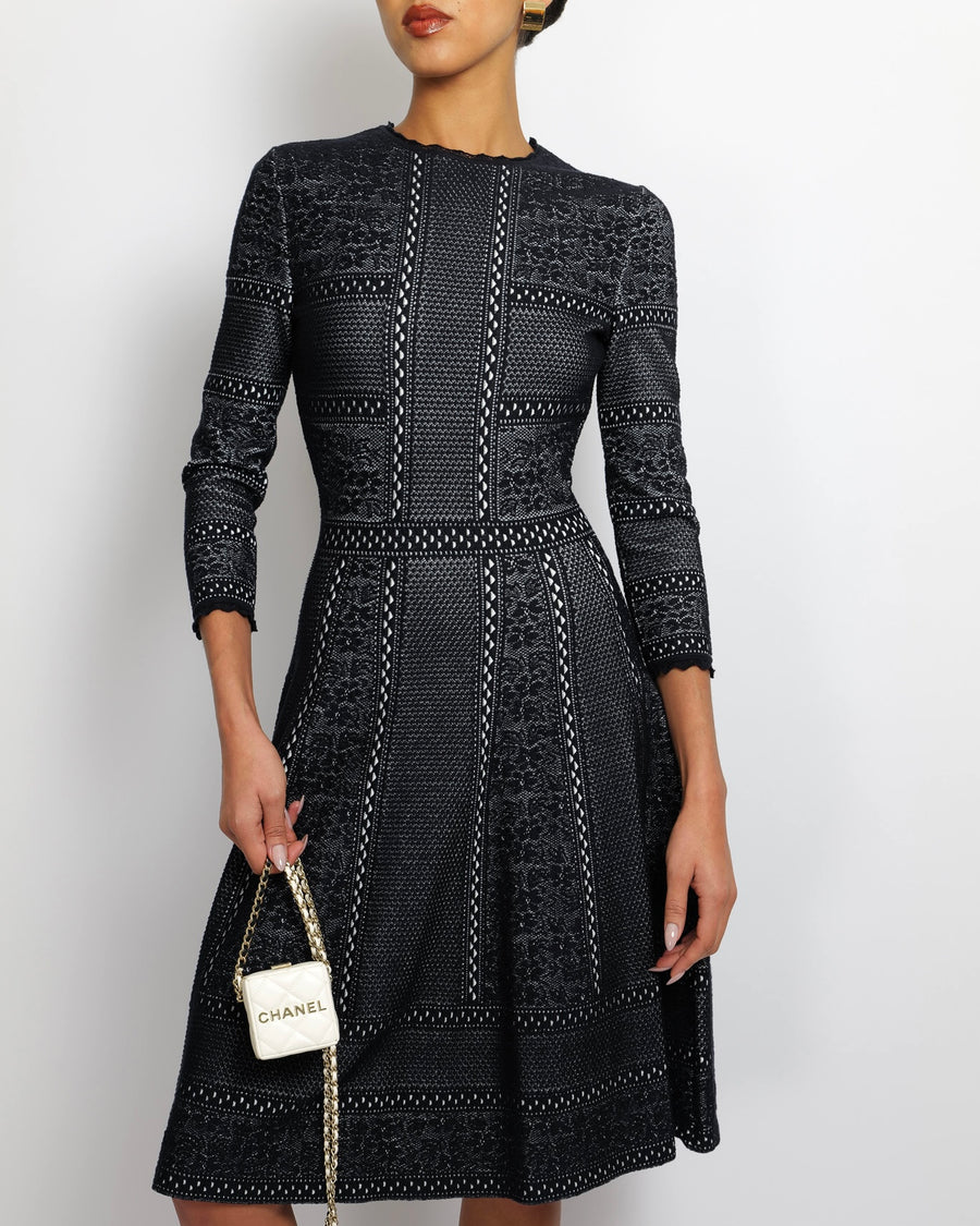 Alexander McQueen Navy and White Embroidered Long-Sleeve Mini Dress Size IT 40 (UK 8)