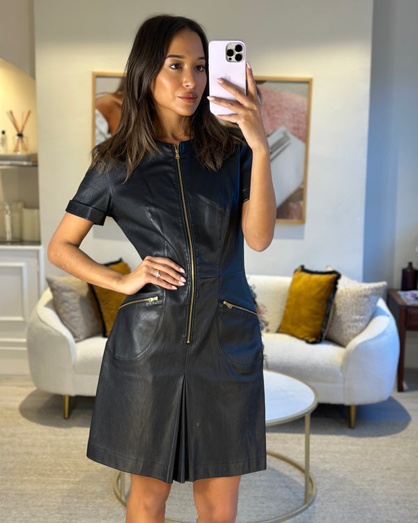 Louis Vuitton Black Leather & Zip Detail A-Line Dress Size FR 42 (UK 14)