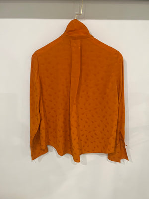 Chloe Orange Silk Printed Shirt with Neck-Tie Detail Size FR 34 (UK 6)