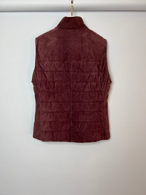 Brunello Cucinelli Menswear Burgundy Suede Leather Quilted Gilet Size S (UK 36)