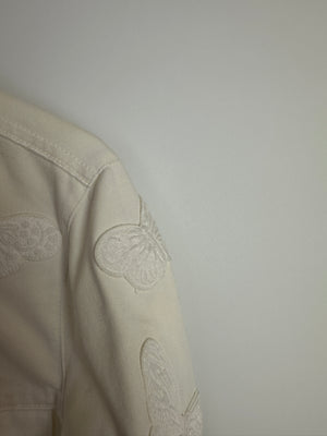 Valentino Cream Denim Long Sleeve Jacket with Butterfly Embroidery Details Size IT 46 (UK 14)