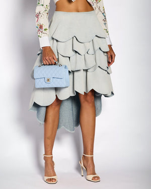 *CURRENT SEASON* Christian Dior by Jonathan Anderson Blue Denim Scalloped Tiered Ruffle Asymmetric Skirt Size FR 38 (UK 10)