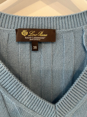 Loro Piana Blue Cashmere V Neck Knitted Jumper Size IT 38 (UK 6)