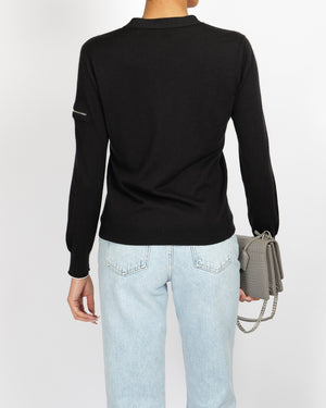 Louis Vuitton Black Cardigan with Silver LV Logo Buttons and Zipper Detail Size S (UK 8)