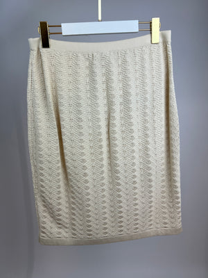 Chanel Cream Knitted Midi Skirt with Navy Pocket Detail Size FR 42 (UK 14)