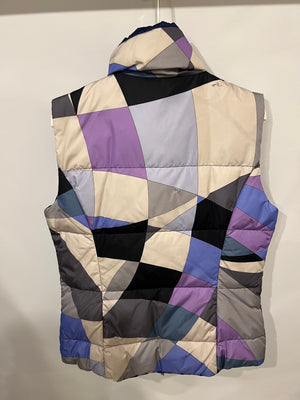 Emilio Pucci Purple and Multi-Colour Reversible Sleeveless Puffer Jacket with Abstract Pattern Size IT 44 (UK 12)