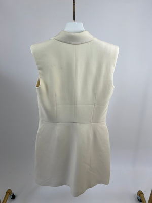 Alexander McQueen Cream Sleeveless Double Breasted Tuxedo Mini Dress with Satin Collar and Buttons Detail Size IT 46 (UK 14)