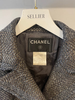 Chanel Fall 2007 Grey Metallic Tweed Double-Breasted Jacket with CC Logo Star Buttons Size FR 36 (UK 8)