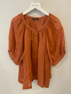 Loro Piana Burnt Orange Button-Down Short-Sleeve Top Size IT 42 (UK 10)