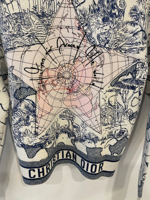 Christian Dior Blue and White Around the World Cashmere Jumper with Embroidery and Logo Band Size FR 36 (UK 8)
