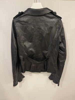 Valentino Black Lambskin Leather Jacket with Ruffle Details Size IT 42 (UK 10)