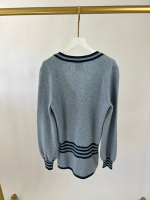 Chanel Blue V Neck Cashmere Knitted Jumper Size FR 36 (UK 8)