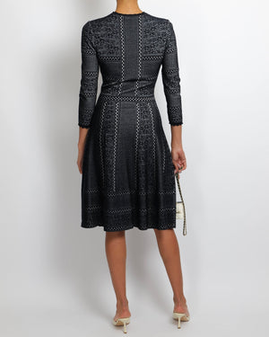 Alexander McQueen Navy and White Embroidered Long-Sleeve Mini Dress Size IT 40 (UK 8)