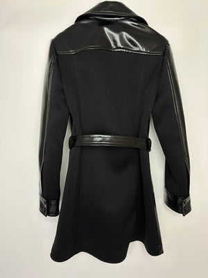Courrèges Black Patent Logo Coat with Lapel Detail Size FR 38 (UK 10)
