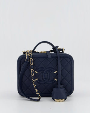 Chanel Navy Caviar Leather Vanity Case Bag with CC Leather Logo Detail