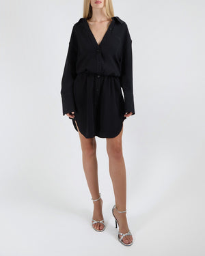 Alexander Wang Black Silk Mini Shirt-Dress with Belt Detail Size US 2 (UK 6)