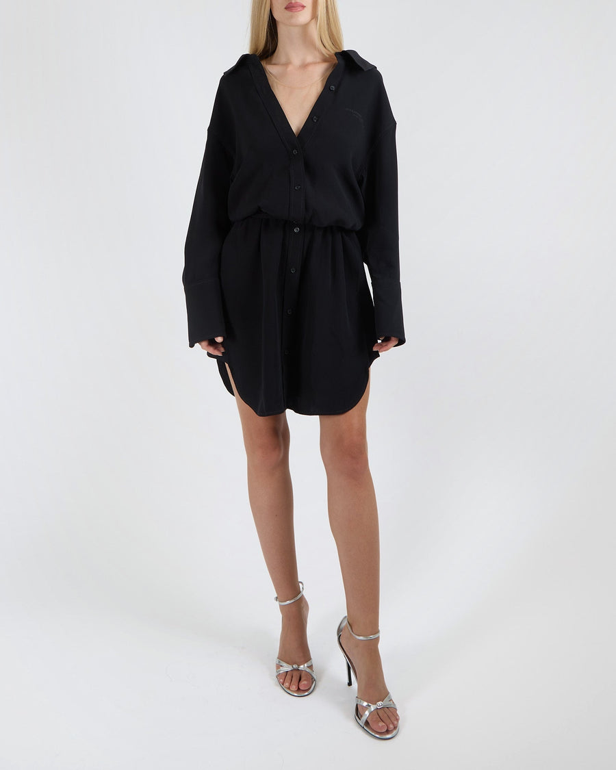 Alexander Wang Black Silk Mini Shirt-Dress with Belt Detail Size US 2 (UK 6)