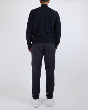 Hermès Menswear Navy Suede and Wool Jacket with Silver Zip Details Size XL (UK 44)