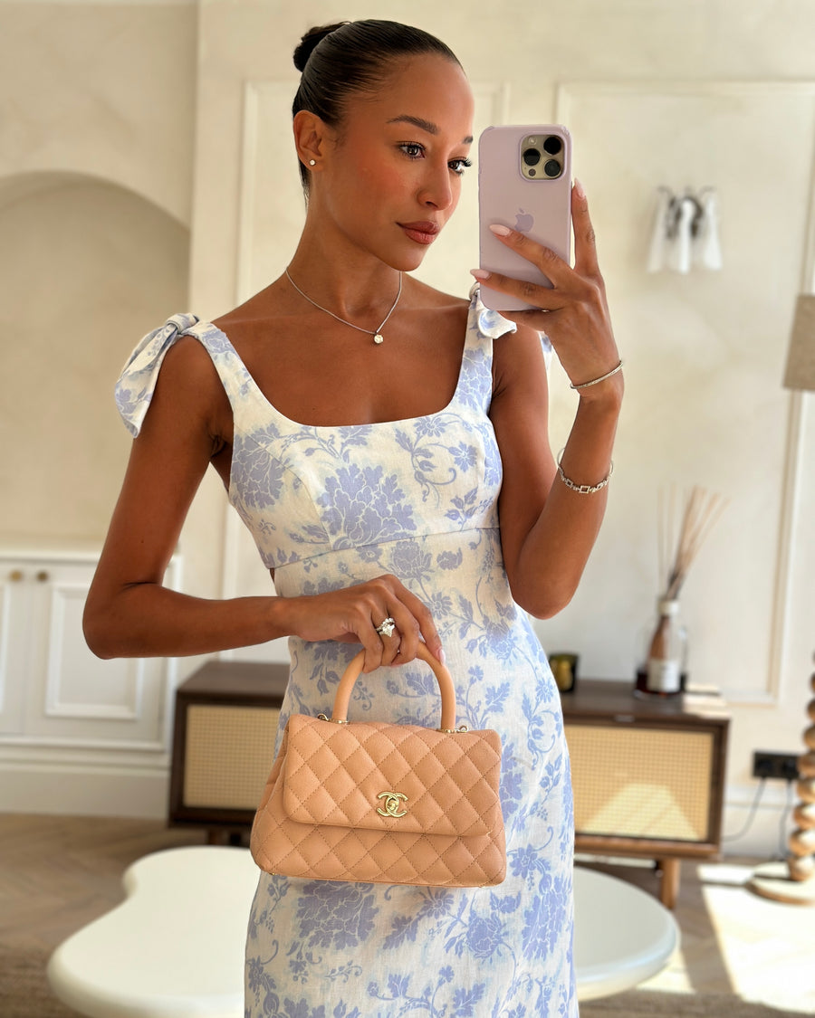 Chanel Small Peach Ice Tea Coco Flap Top Handle Bag in Caviar Quilted Leather with Champagne Gold Hardware