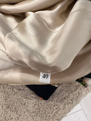 Dolce & Gabbana Navy Velours Long-Sleeved Mini Dress with Baroque Fantasy Prints with Gold Collar and Trim Size IT 40 (UK 8)