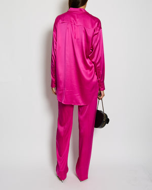 Tom Ford Fuschia Pink Oversized Silk-Blend Satin Blouse and Trouser Set with Velvet Elasticated Waistband Size IT 40 (UK 8)