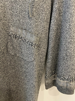 Chanel Grey Long-Sleeve Embellished Dress With CC Logo FR 36 (UK 8)