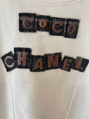 Chanel White T-Shirt with Embellished Coco Chanel Logo Size FR 36 (UK 8)