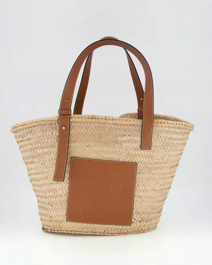 Loewe Natural and Brown Leather Straw Basket Bag