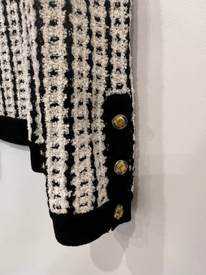 Chanel Spring 1997 Black and White Cardigan with Gold and Transparent CC Buttons Detail Size FR 38 (UK 10)