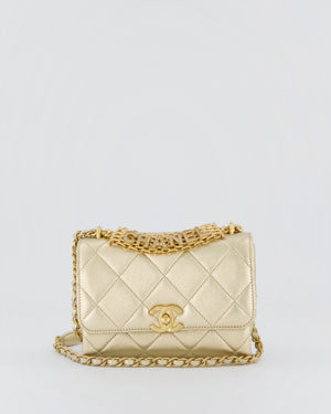 Chanel Metallic Gold Quilted Mini Flap Bag with Brushed Gold Hardware