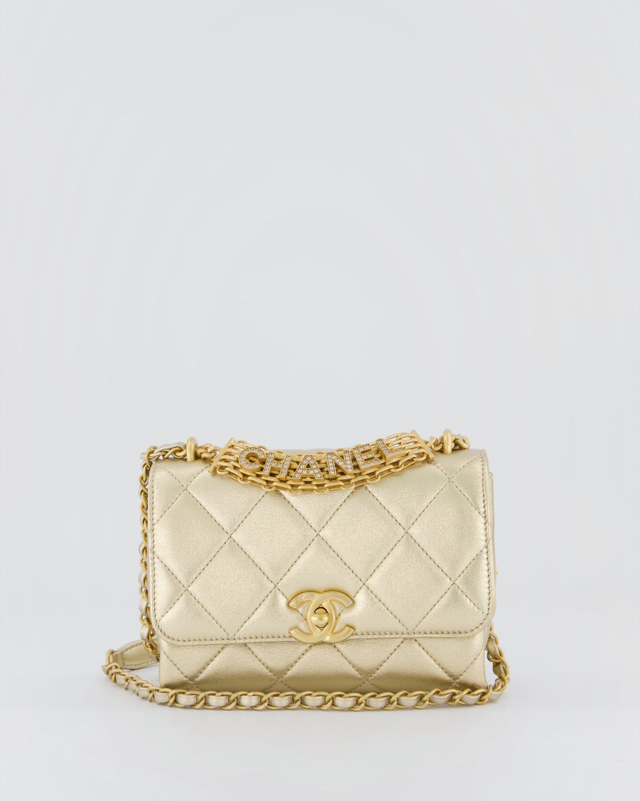 Chanel Metallic Gold Quilted Mini Flap Bag with Brushed Gold Hardware