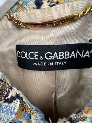 Dolce & Gabbana Grey Tweed Jacket with Lace Trim Detail IT 42 (UK 10)