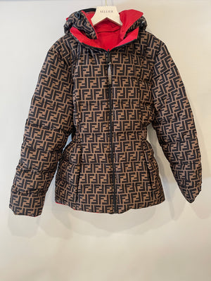 Fendi Red and Brown Reversible Jacket and Trousers Ski Set with Monogram Details Size IT 38 (UK 6)