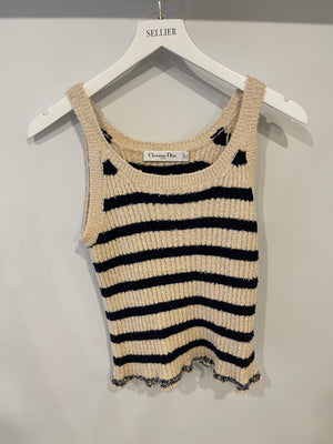 Christian Dior Cream and Navy Striped Knitted Cardigan and Top Set Size FR 36 (UK 8) RRP £2,100